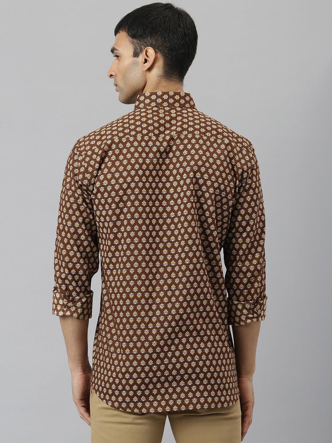 Millennial Men Brown & Mustard Cotton Full Sleeve Shirt For Men-Mmf0266