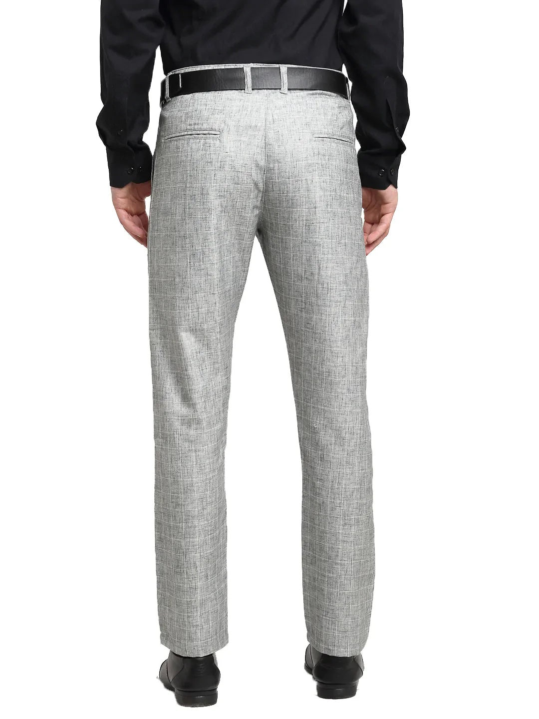 Men'S Grey Cotton Solid Formal Trousers