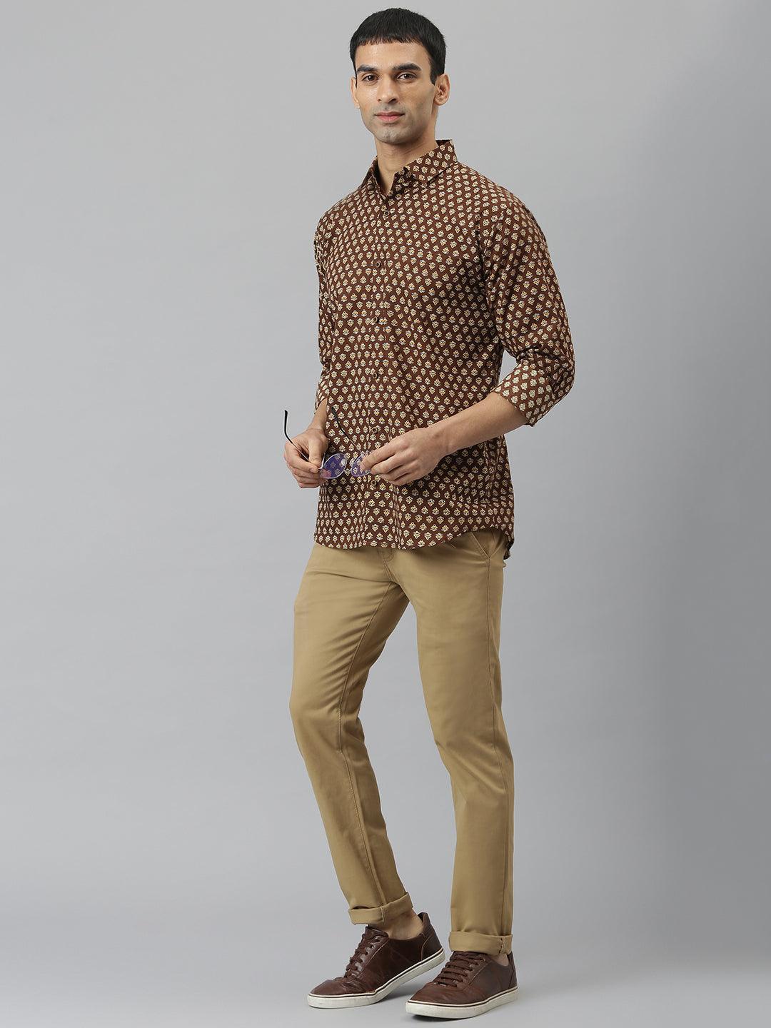 Millennial Men Brown & Mustard Cotton Full Sleeve Shirt For Men-Mmf0266