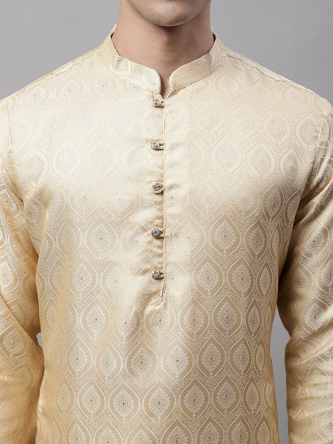 Men Ethnic Beige Woven Design Kurtas