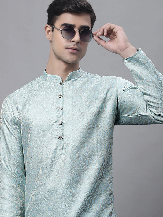 Men Ethnic Sky Blue Woven Design Kurtas