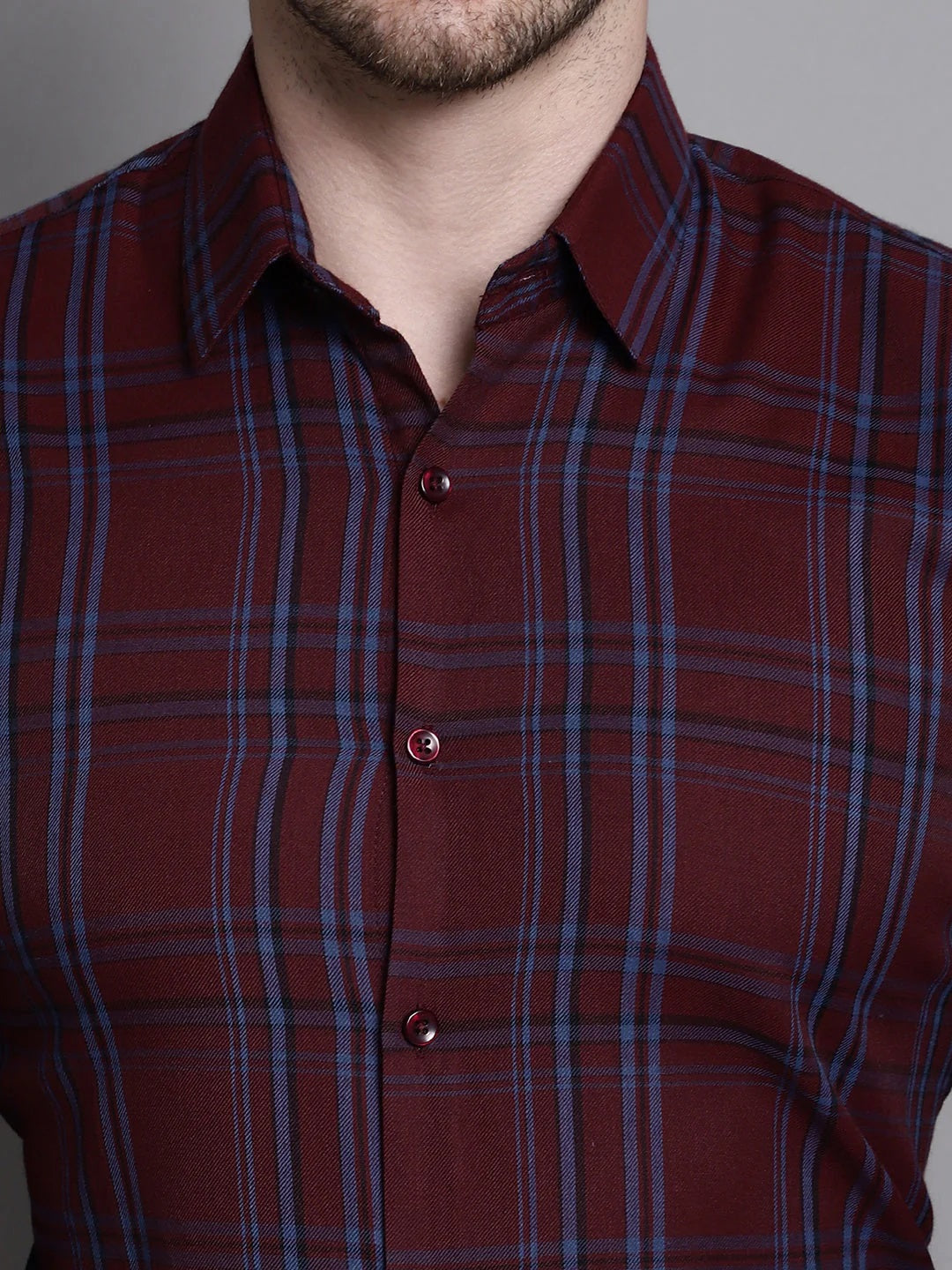 Men's Classic Checks Formal Shirt (Maroon)