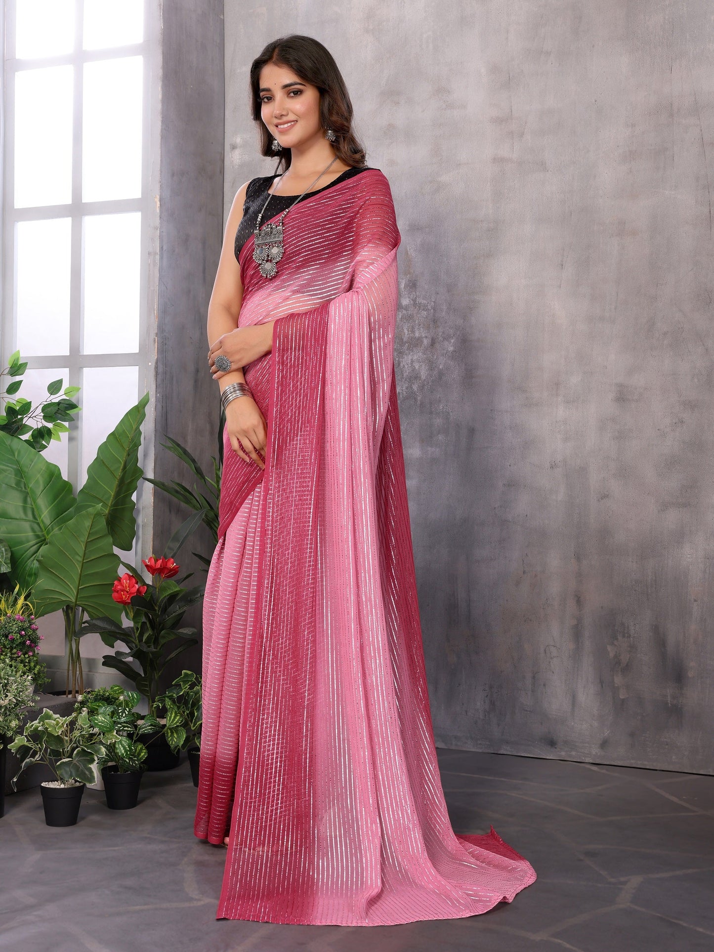 Women Party Wear Jari Weaving Worked Ready To Wear Saree With Un Stitched Blouse(Up To 44) Maroon