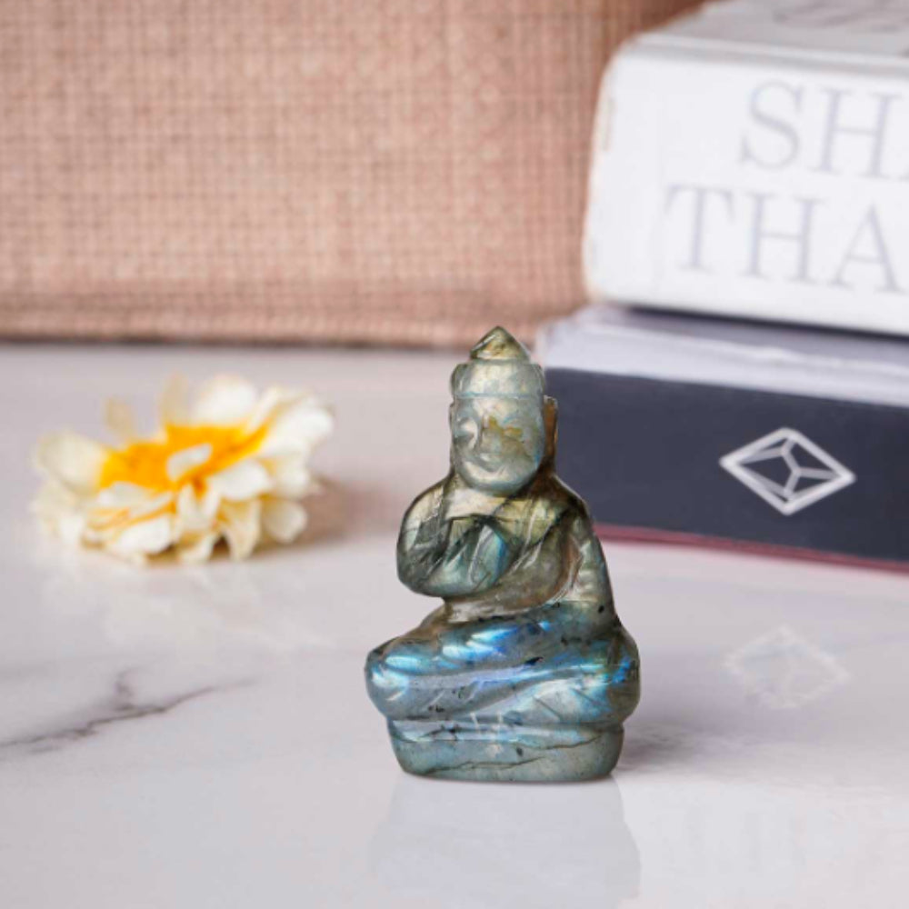 Labradorite Stone Buddha Small Statue