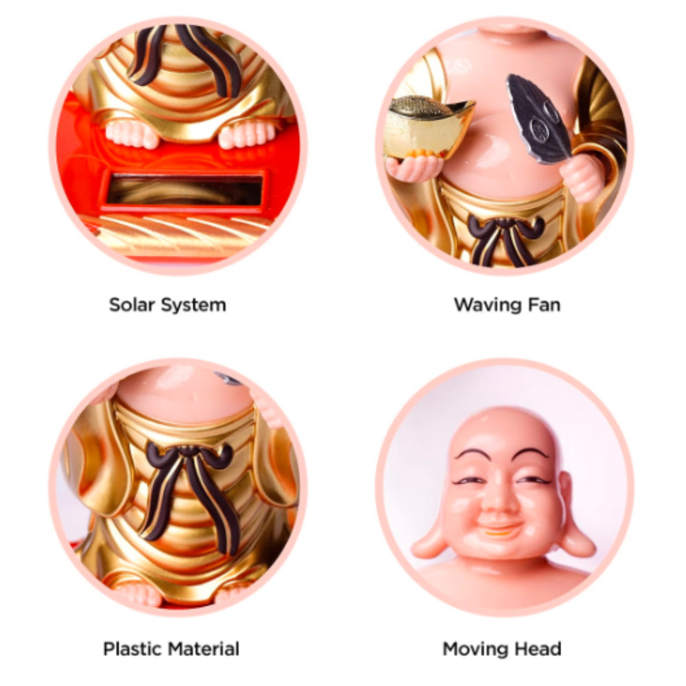 Solar Laughing Buddha with Waving Fan and Ignot