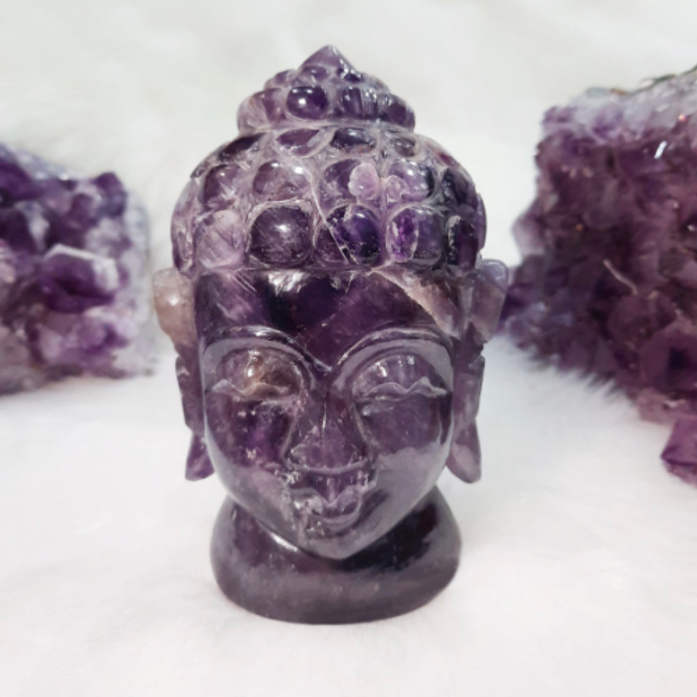 Amethyst Buddha Head | Hand carved | God of Fortune,Buddha figurine