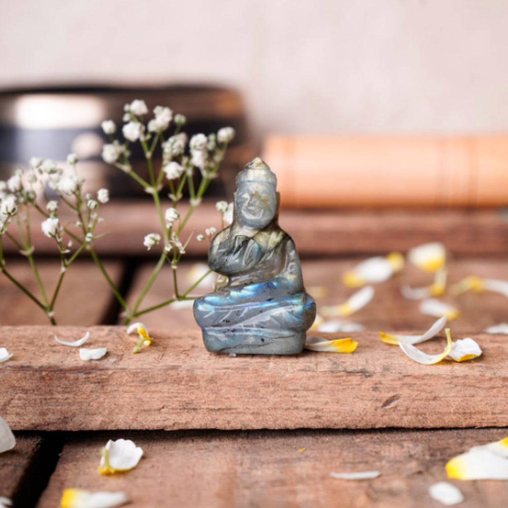 Labradorite Stone Buddha Small Statue