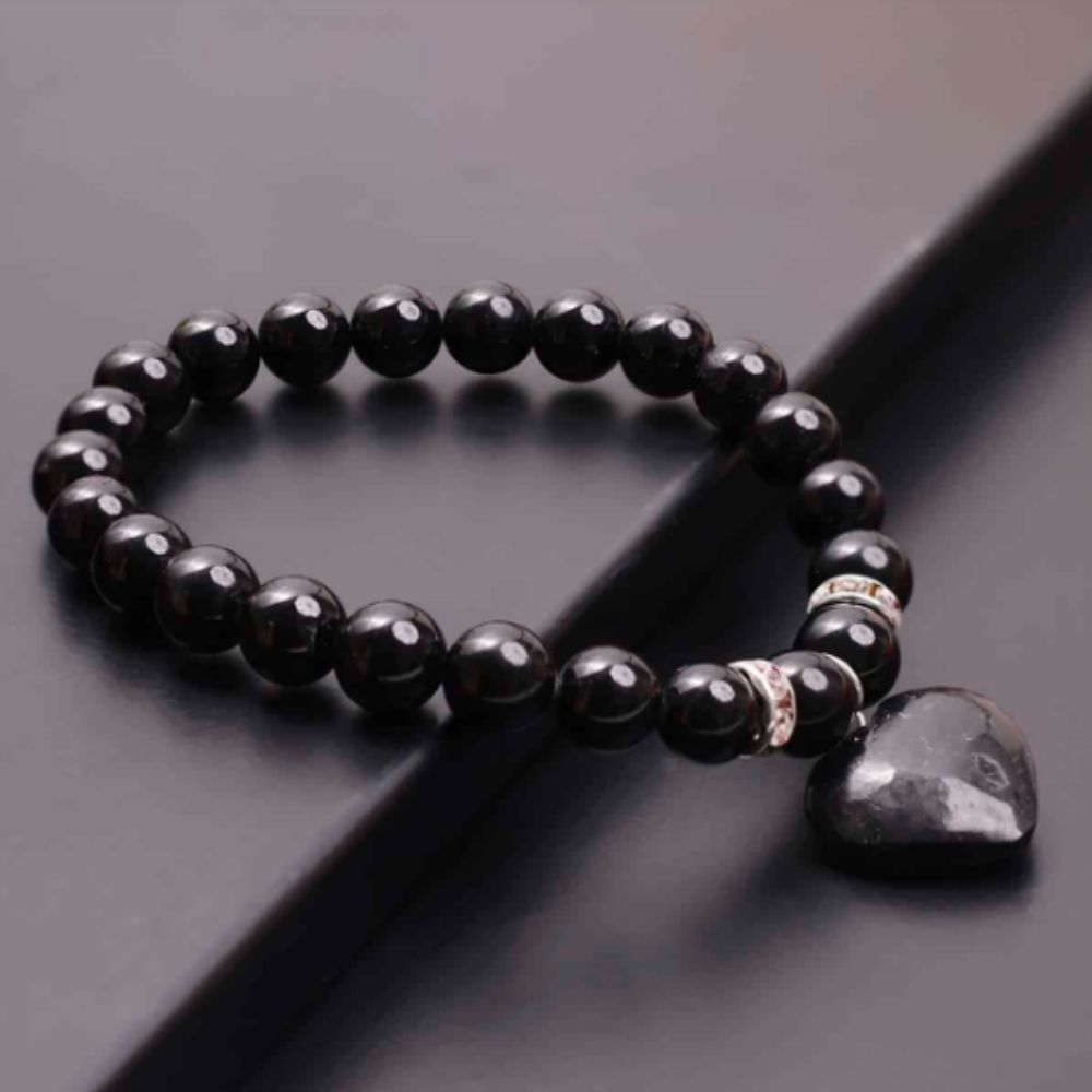 Black Tourmaline Bracelet With Mini Heart Charm