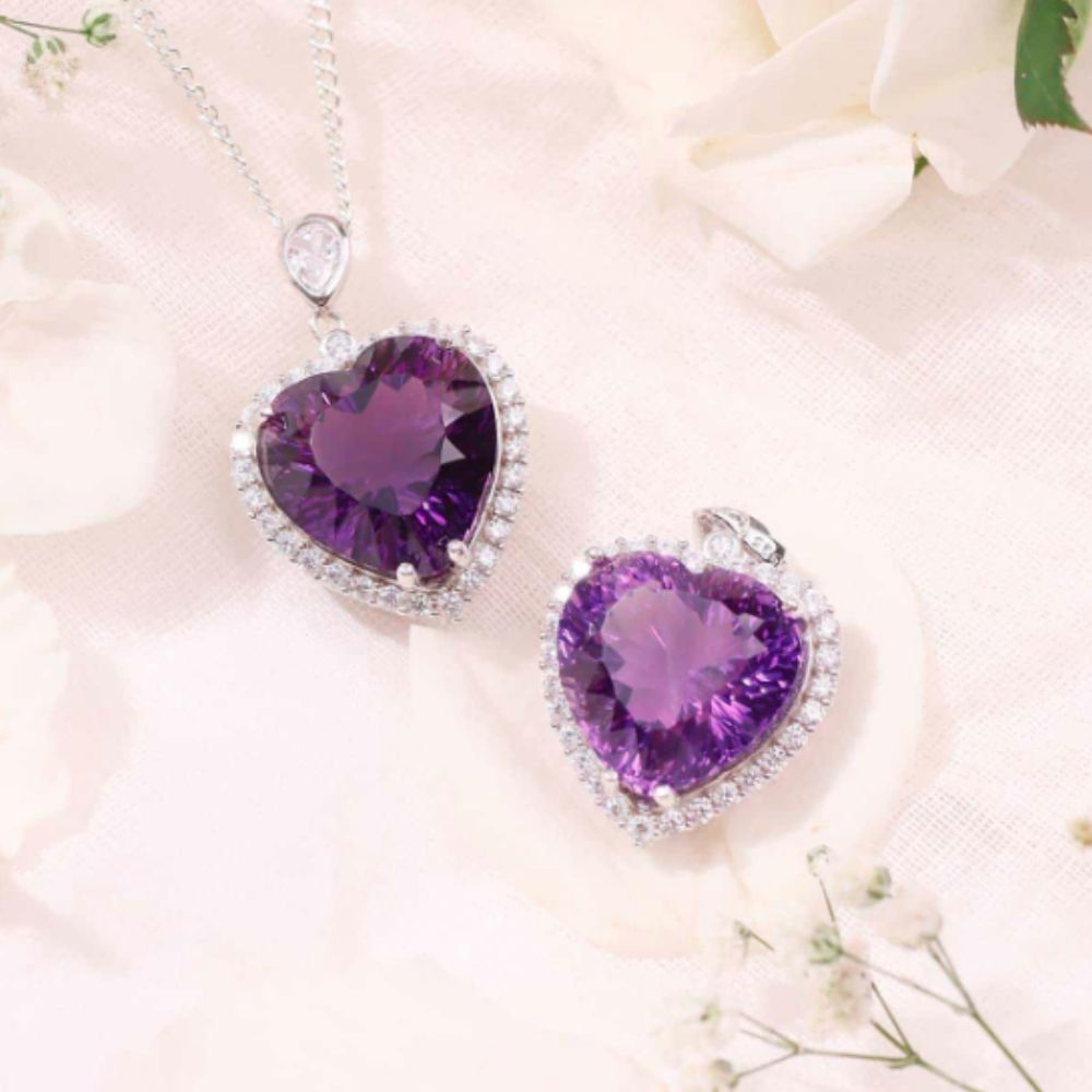 Amethyst Big Heart Pendant In Silver