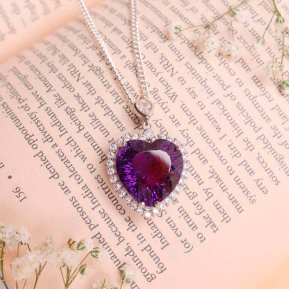 Amethyst Big Heart Pendant In Silver