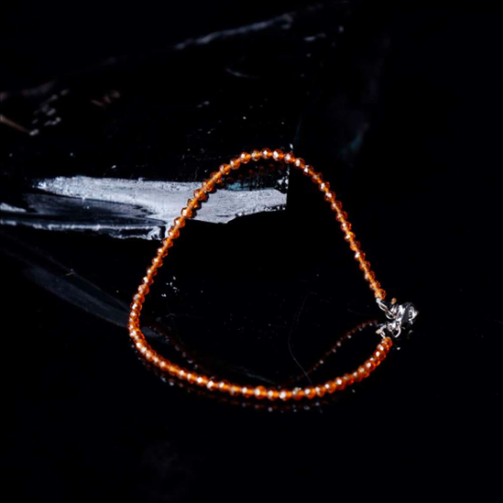 Hessonite Faceted Beads Anklet (3MM)