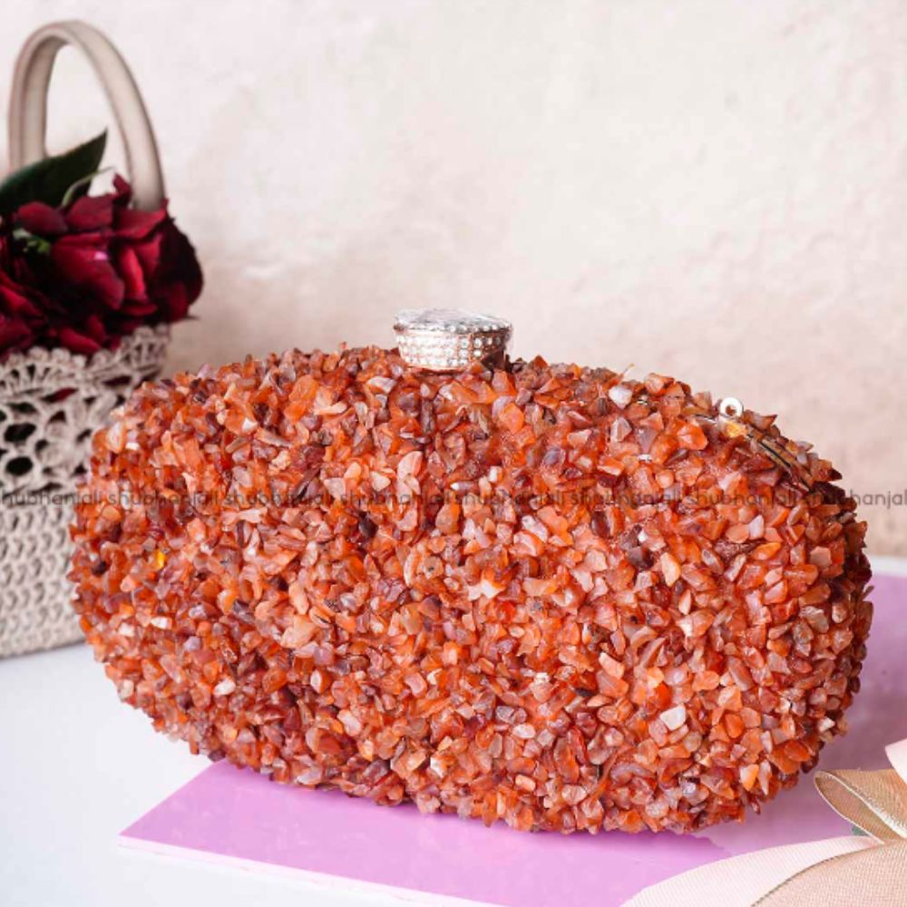 Red Carnelian Chips Stone Clutch (Handbag)