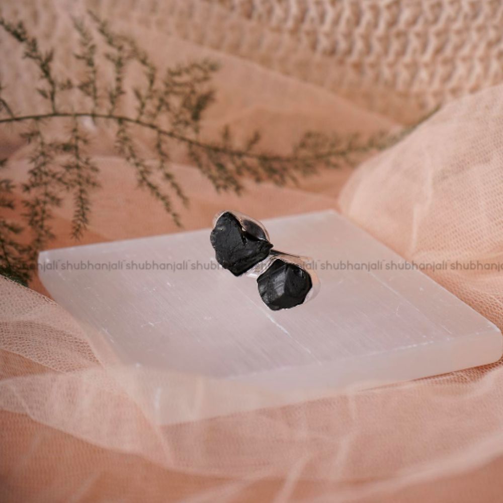 Black Tourmaline Double Raw Stone Ring