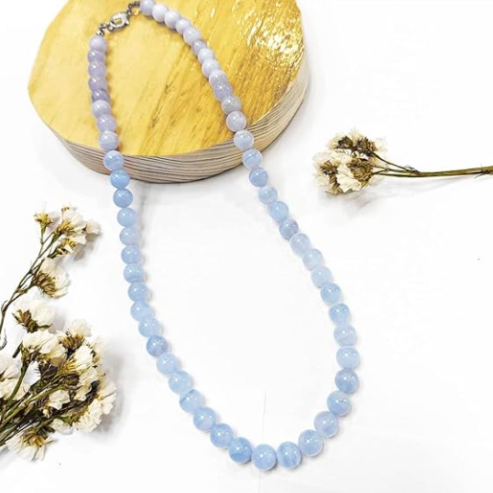 Blue Lace Agate 8mm Beads Necklace