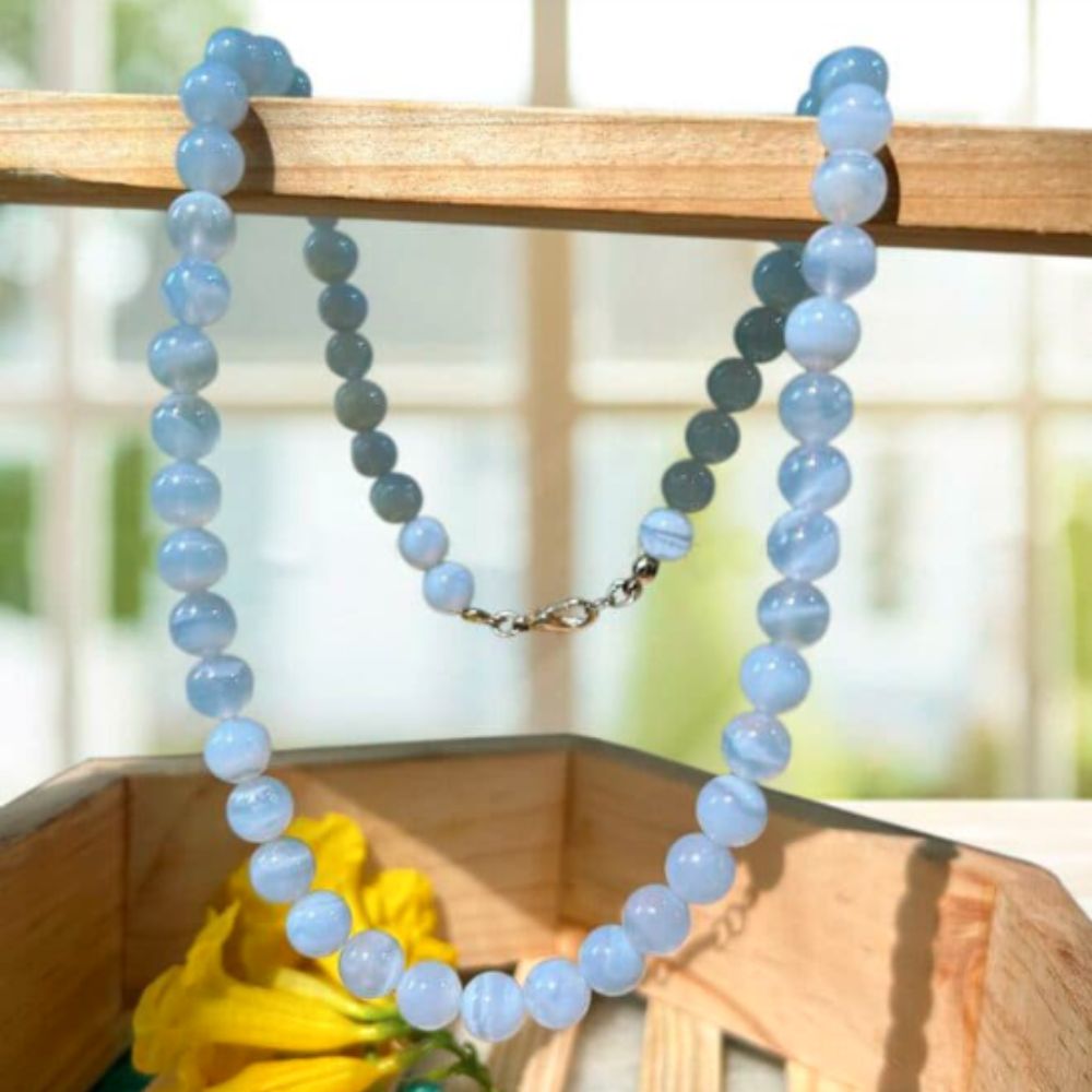 Blue Lace Agate 8mm Beads Necklace