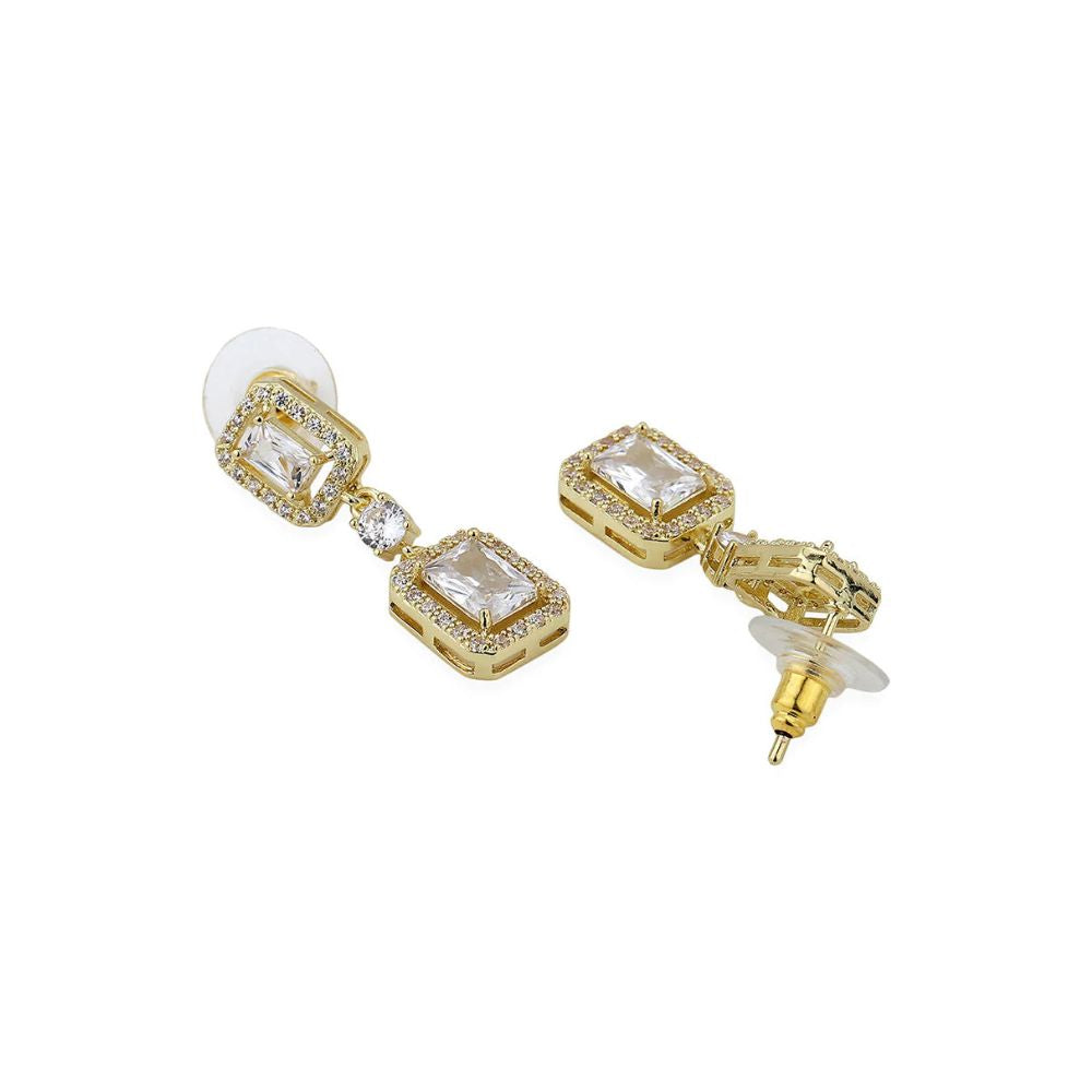 Gold Plated White Pearl Cz Circular Drop Earring For Women