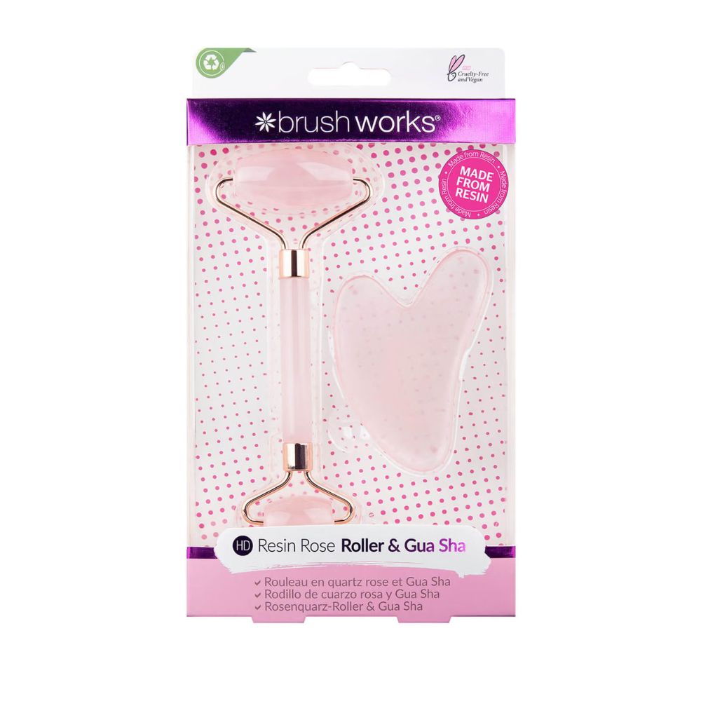 brushworks HD Rose Quartz Resin Roller & Gua Sha