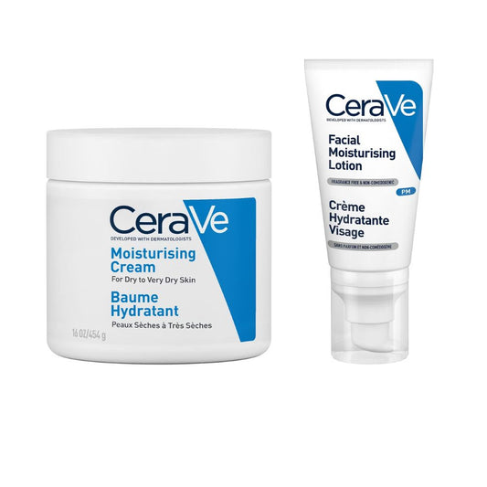 CeraVe Evening Moisturising Routine for Dry Skin, Face and Body Moisturiser with Hyaluronic Acid