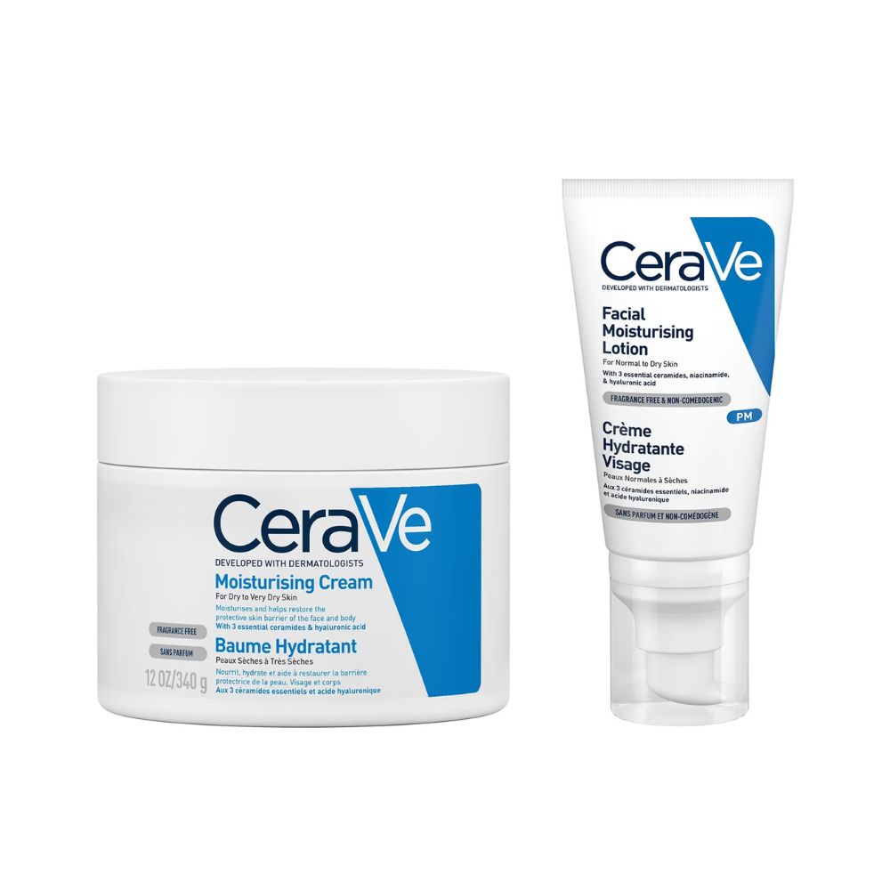 CeraVe Evening Moisturising Routine for Dry Skin, Body and Face Moisturiser with Hyaluronic Acid