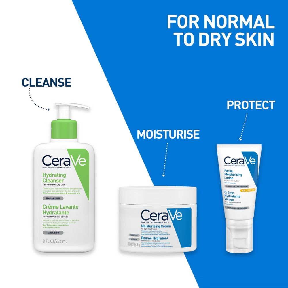 CeraVe Daily Deep Hydration 2-Step Routine for Normal to Dry Skin, Cleanser and Moisturiser with Hyaluronic Acid