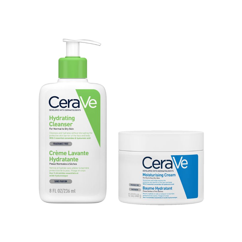 CeraVe Daily Deep Hydration 2-Step Routine for Normal to Dry Skin, Cleanser and Moisturiser with Hyaluronic Acid