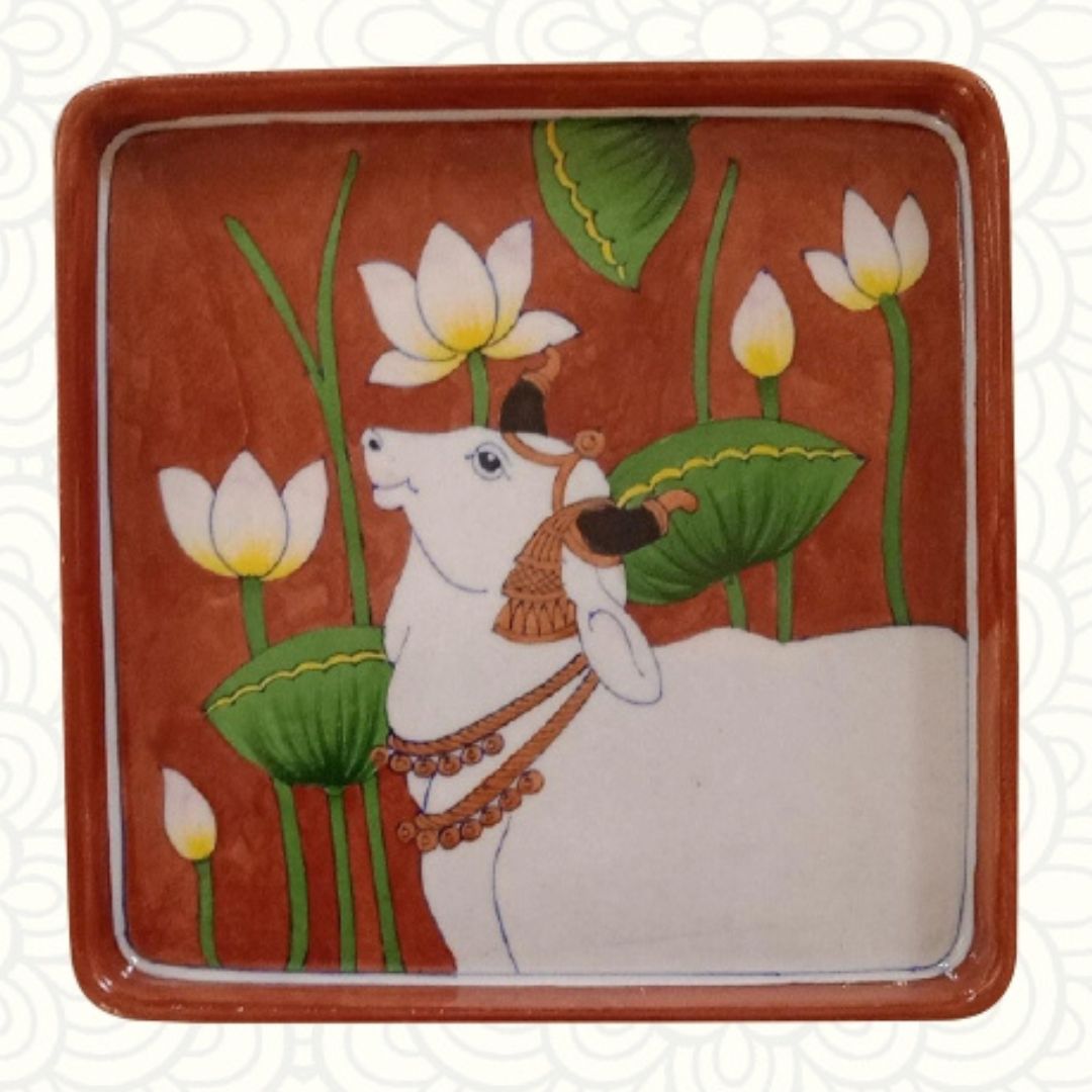 Pichwai Art Work Square Wall Plate