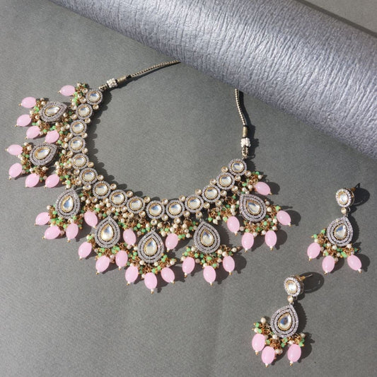 Saanvi Pink Polki Kundan Neckpiece