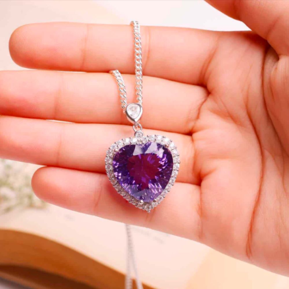 Amethyst Big Heart Pendant In Silver