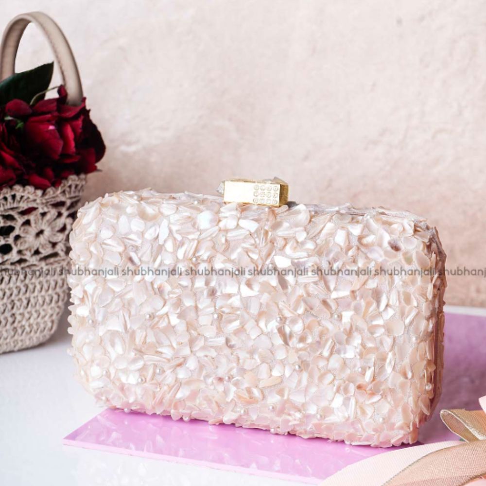 Mother of Pearl Chips Stone Clutch (Handbag)