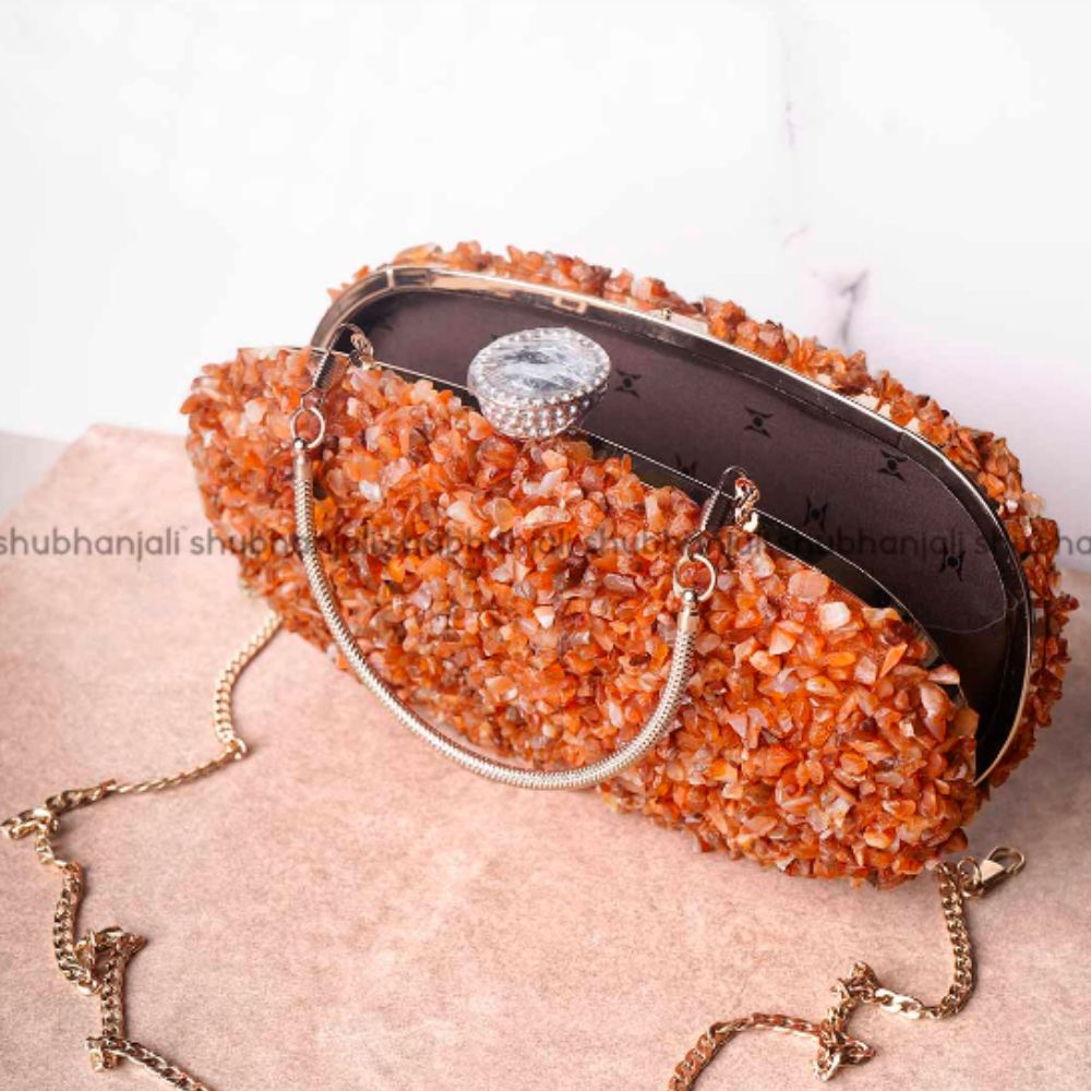 Red Carnelian Chips Stone Clutch (Handbag)