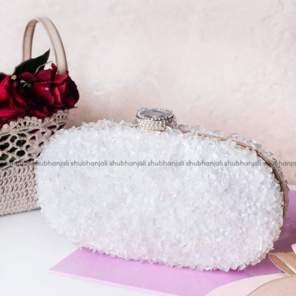 Clear Quartz Chips Stone Clutch (Handbag)