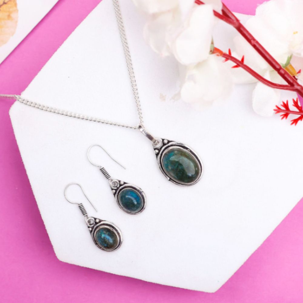 Labradorite Pendant, Earrings Jewellery Set