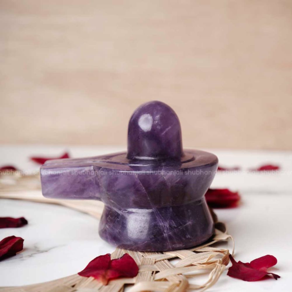 Amethyst Crystal Shivling, Crystal Idol for Worship, Shiva Lingam