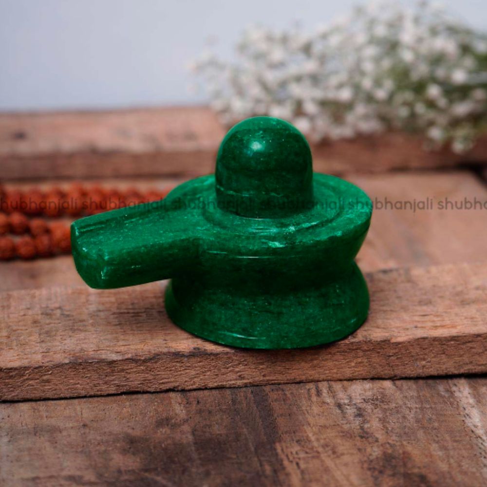 Green Jade Shivling, Crystal Idol for Worship, Shiva Lingam