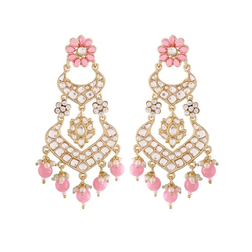 18K Alloy with Pearl Love Drop Earring for Women, Pink