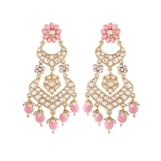 18K Alloy with Pearl Love Drop Earring for Women, Pink