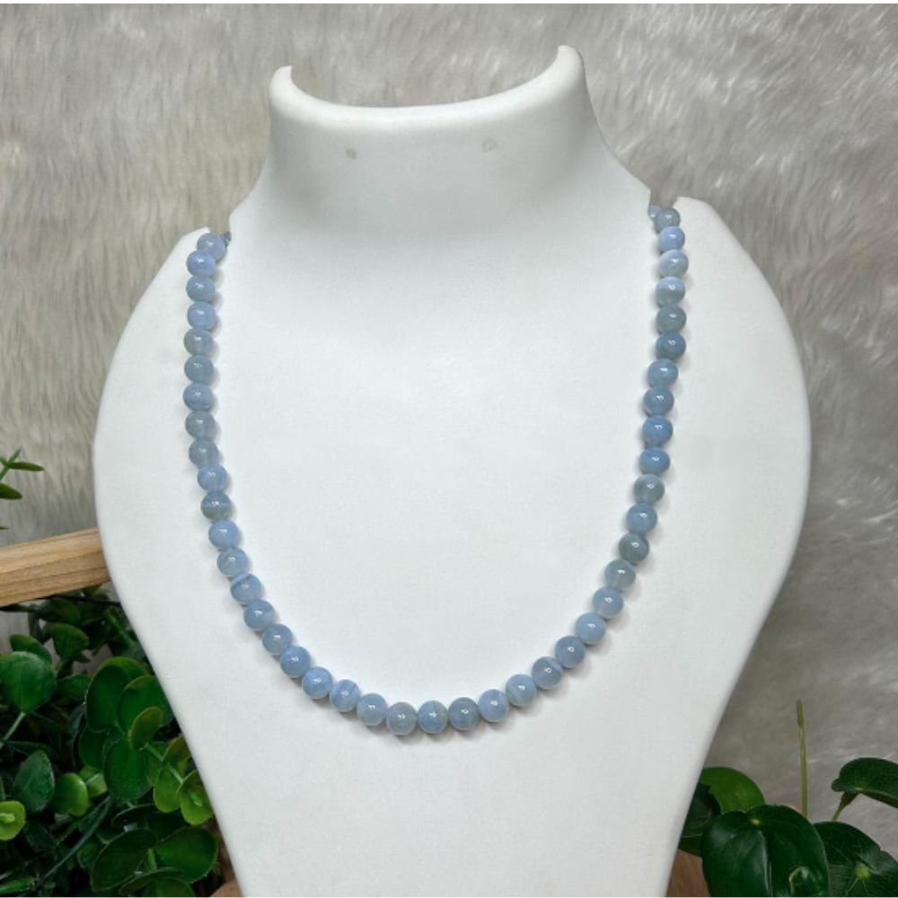 Blue Lace Agate 8mm Beads Necklace