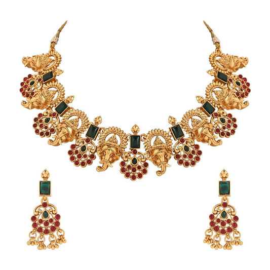 Gold Plated Traditional Temple Choker Necklace Jewellery With Earrings Set for Women/Girls